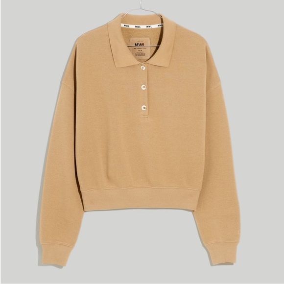 Madewell Tops - Madewell MWL Betterterry Cropped Polo Sweatshirt  Tan Khaki XS